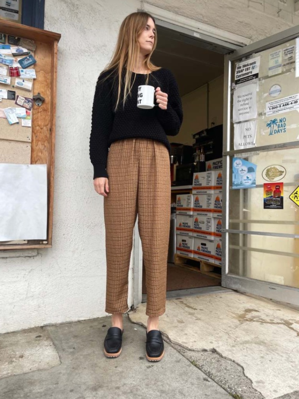Beklina Basic Pants S/M Brown Plaid